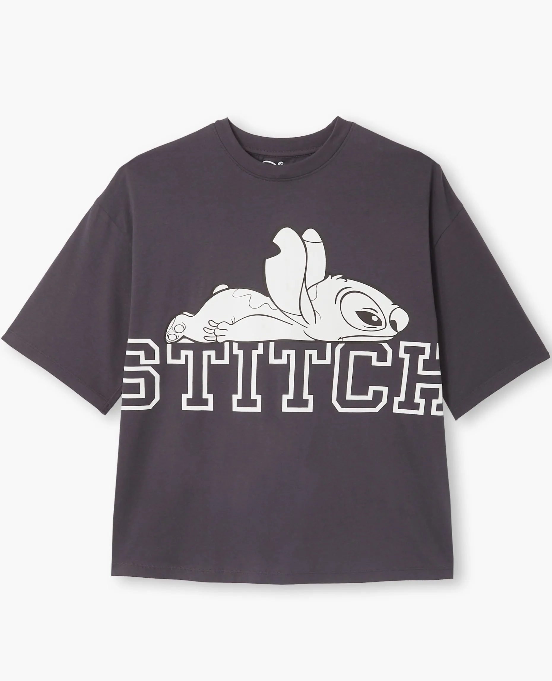 T-shirt Oversize Avec Grand Print STITCH Devant - Gris