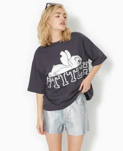 T-shirt Oversize Avec Grand Print STITCH Devant - Gris