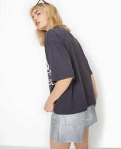 T-shirt Oversize Avec Grand Print STITCH Devant - Gris
