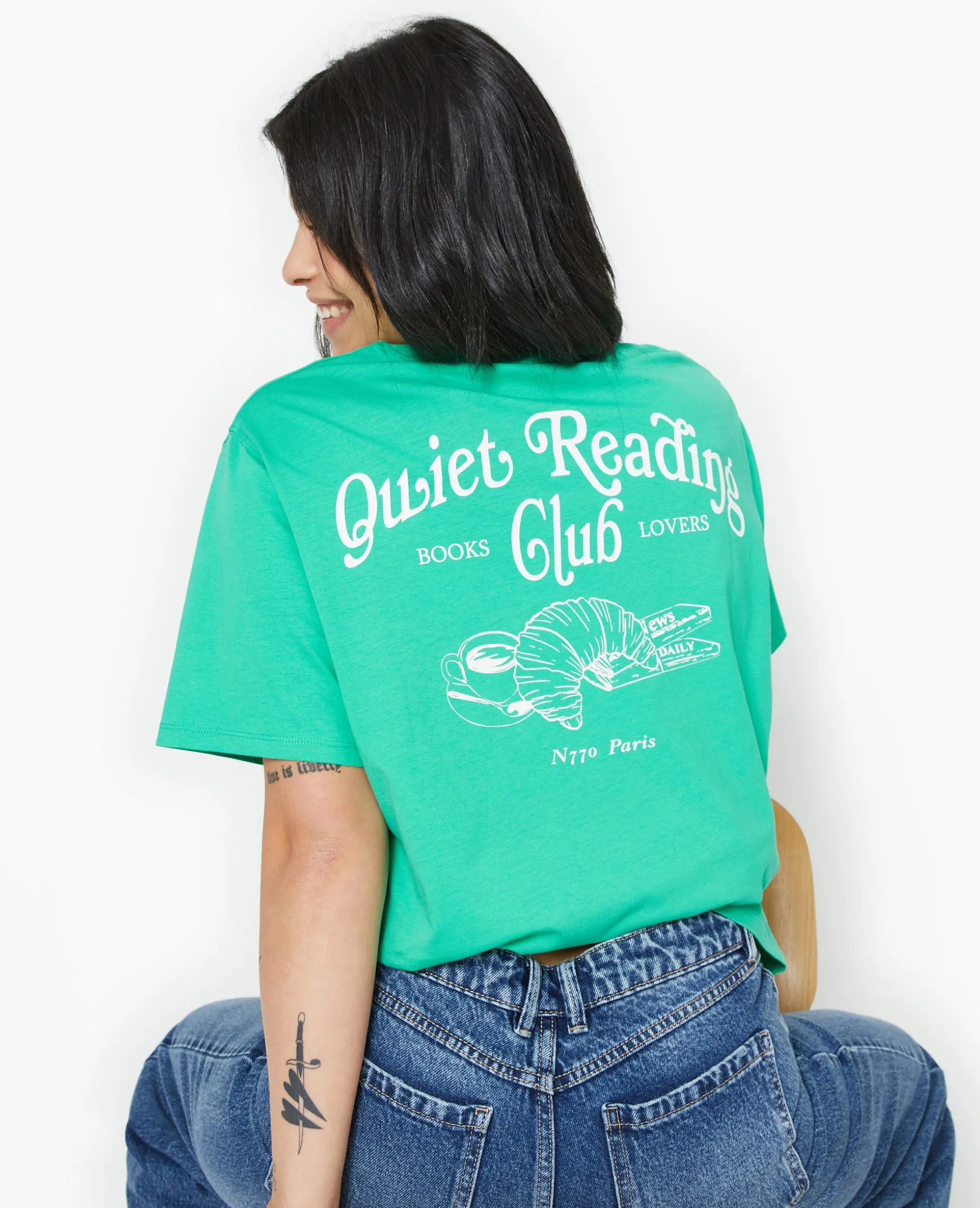 T-shirt Oversize Avec Print Poitrine Et Dos - Vert