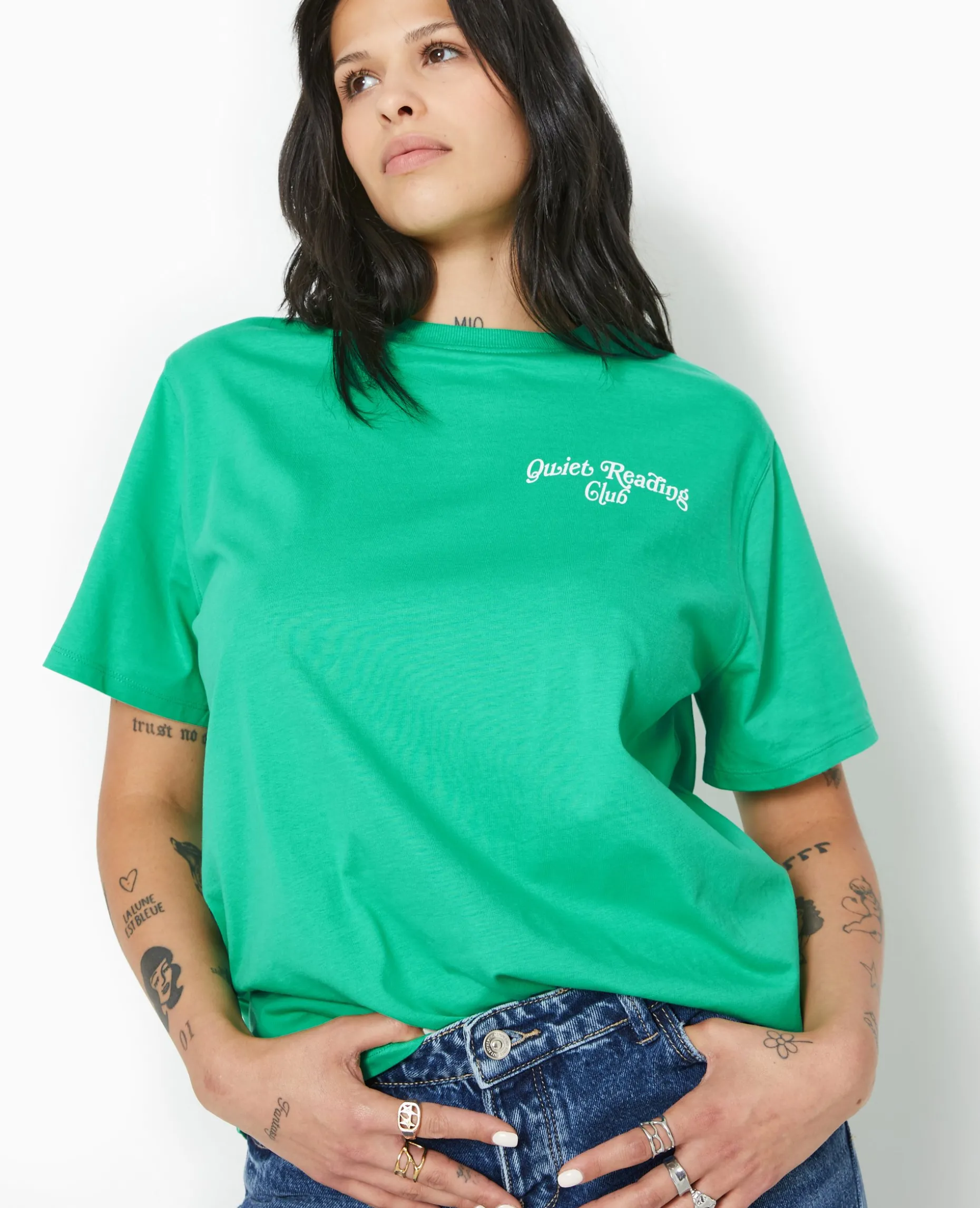 T-shirt Oversize Avec Print Poitrine Et Dos - Vert