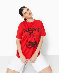 T-shirt Oversize Avec Print - Rouge