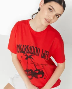 T-shirt Oversize Avec Print - Rouge