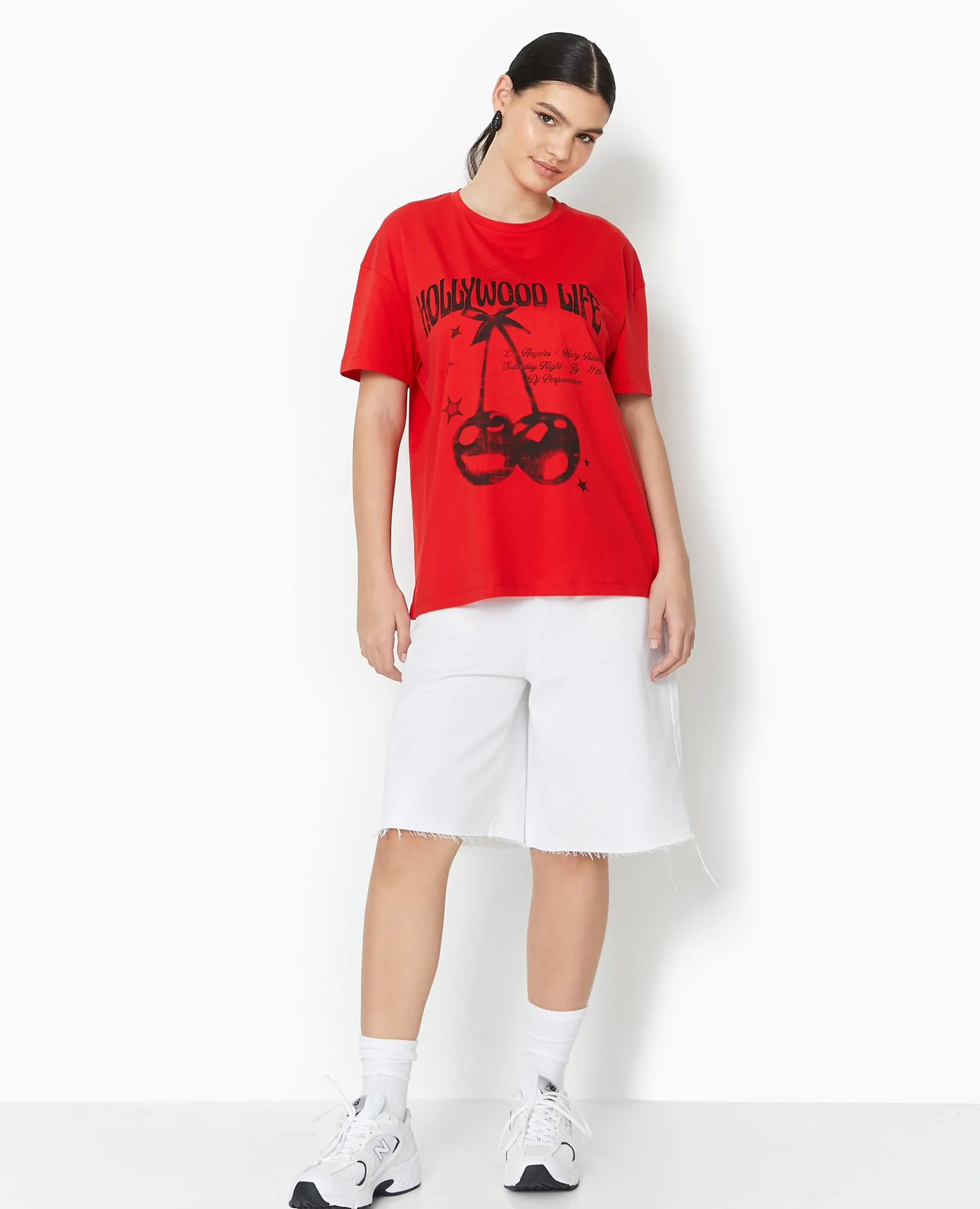 T-shirt Oversize Avec Print - Rouge
