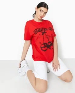 T-shirt Oversize Avec Print - Rouge