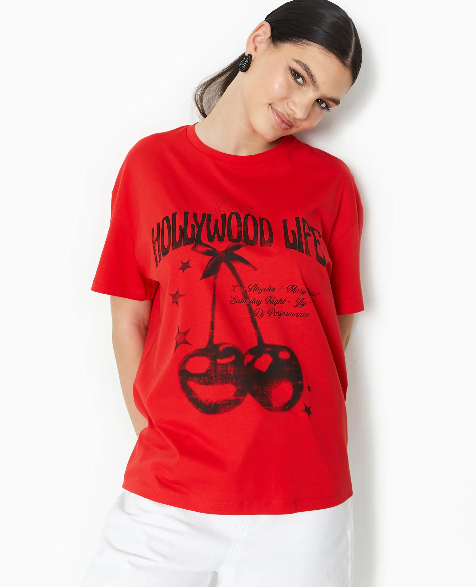 T-shirt Oversize Avec Print - Rouge