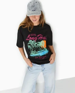 T-shirt Oversize Avec Print Devant - Noir