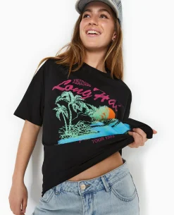 T-shirt Oversize Avec Print Devant - Noir