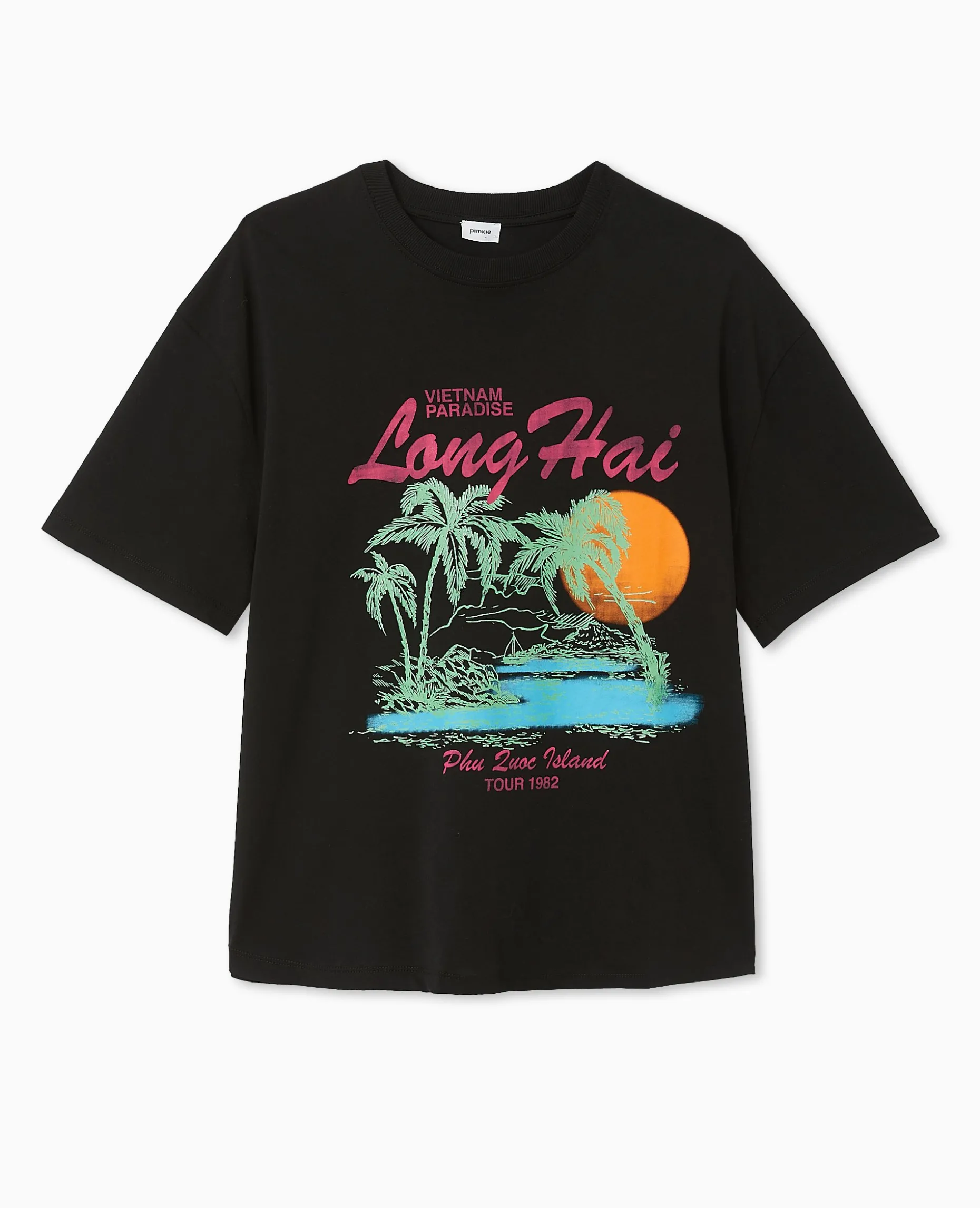 T-shirt Oversize Avec Print Devant - Noir
