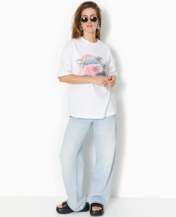 T-shirt Oversize Avec Print Devant - Blanc