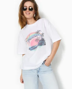 T-shirt Oversize Avec Print Devant - Blanc