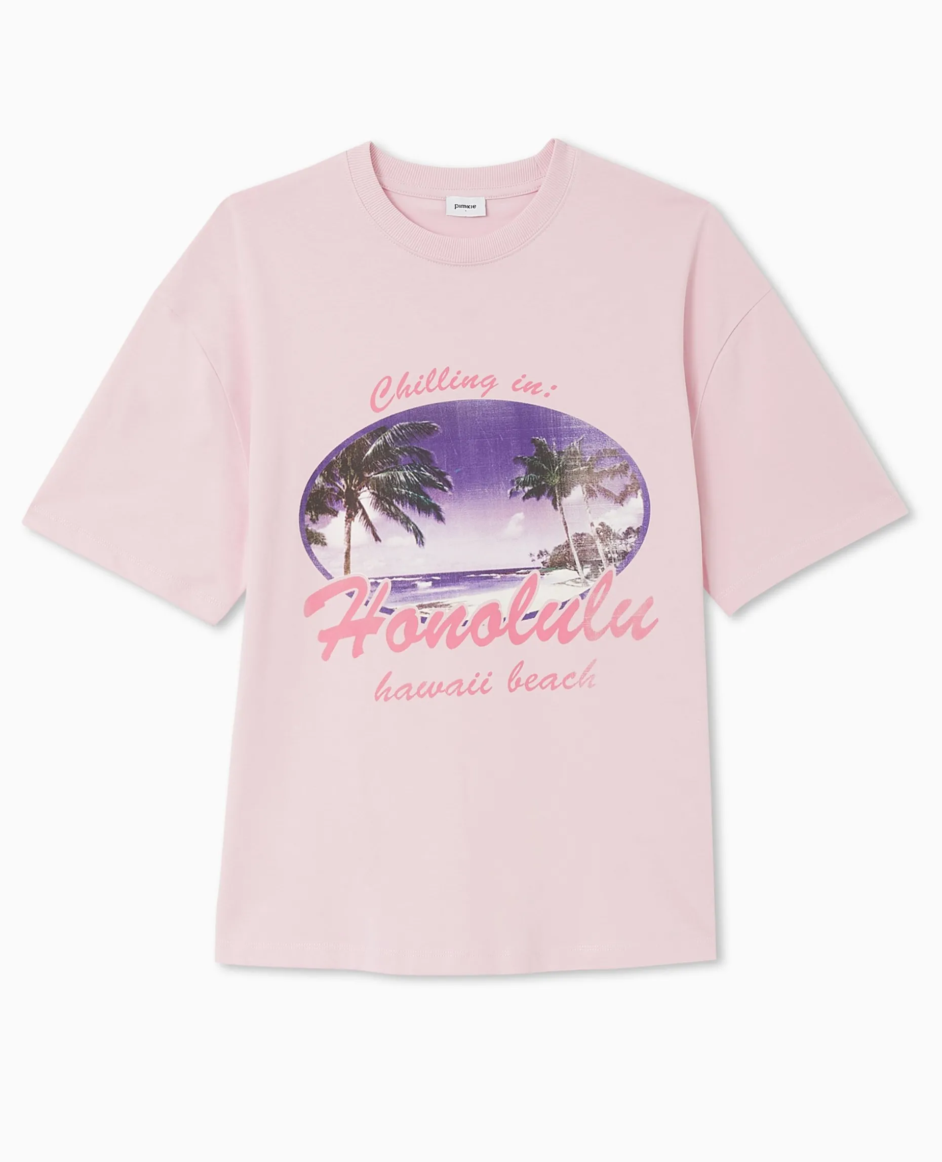 T-shirt Oversize Avec Print Devant - Rose Poudré