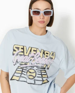 T-shirt Oversize Avec Print - Bleu