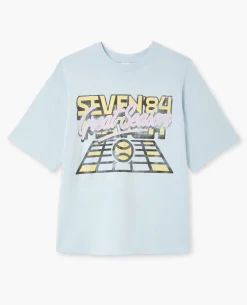 T-shirt Oversize Avec Print - Bleu