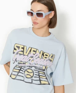 T-shirt Oversize Avec Print - Bleu