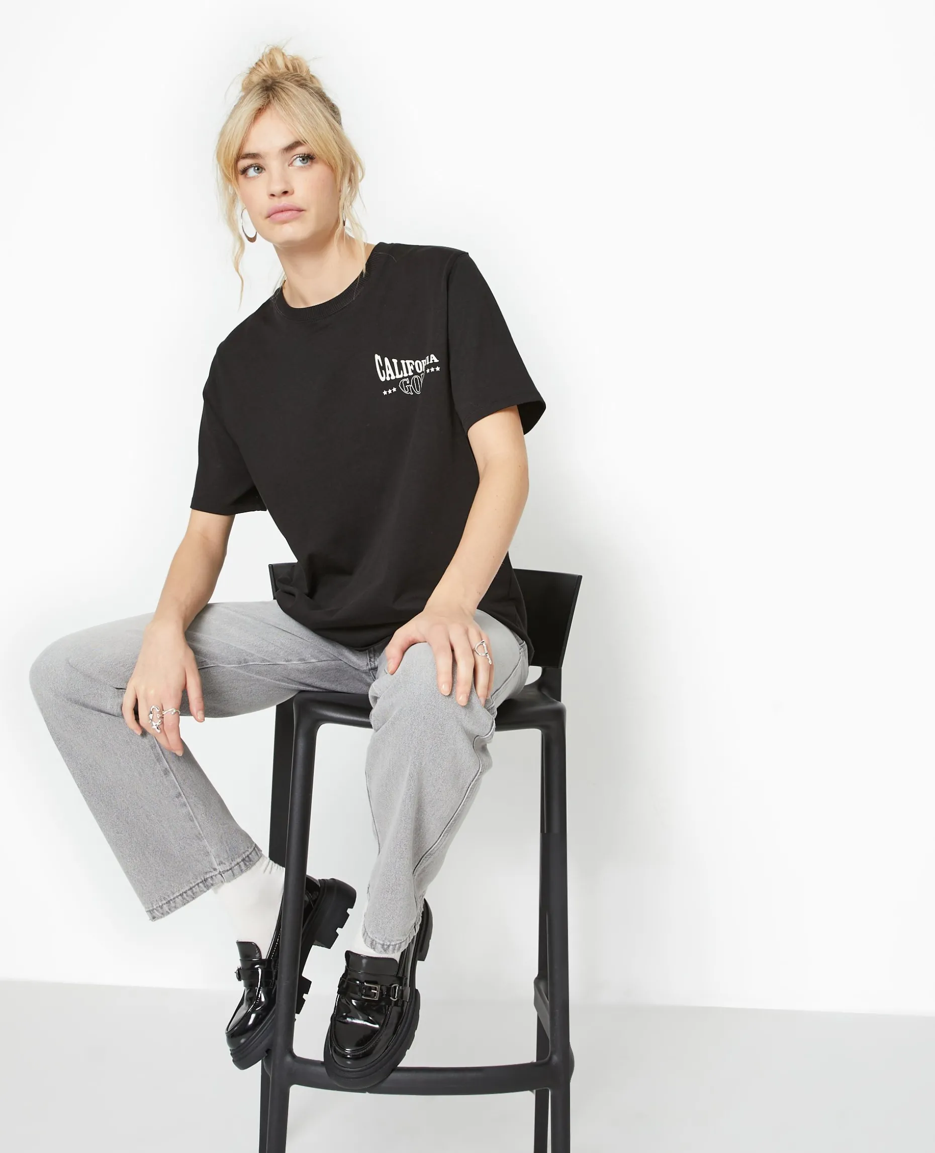 T-shirt Oversize Avec Print Devant Et Dos - Noir