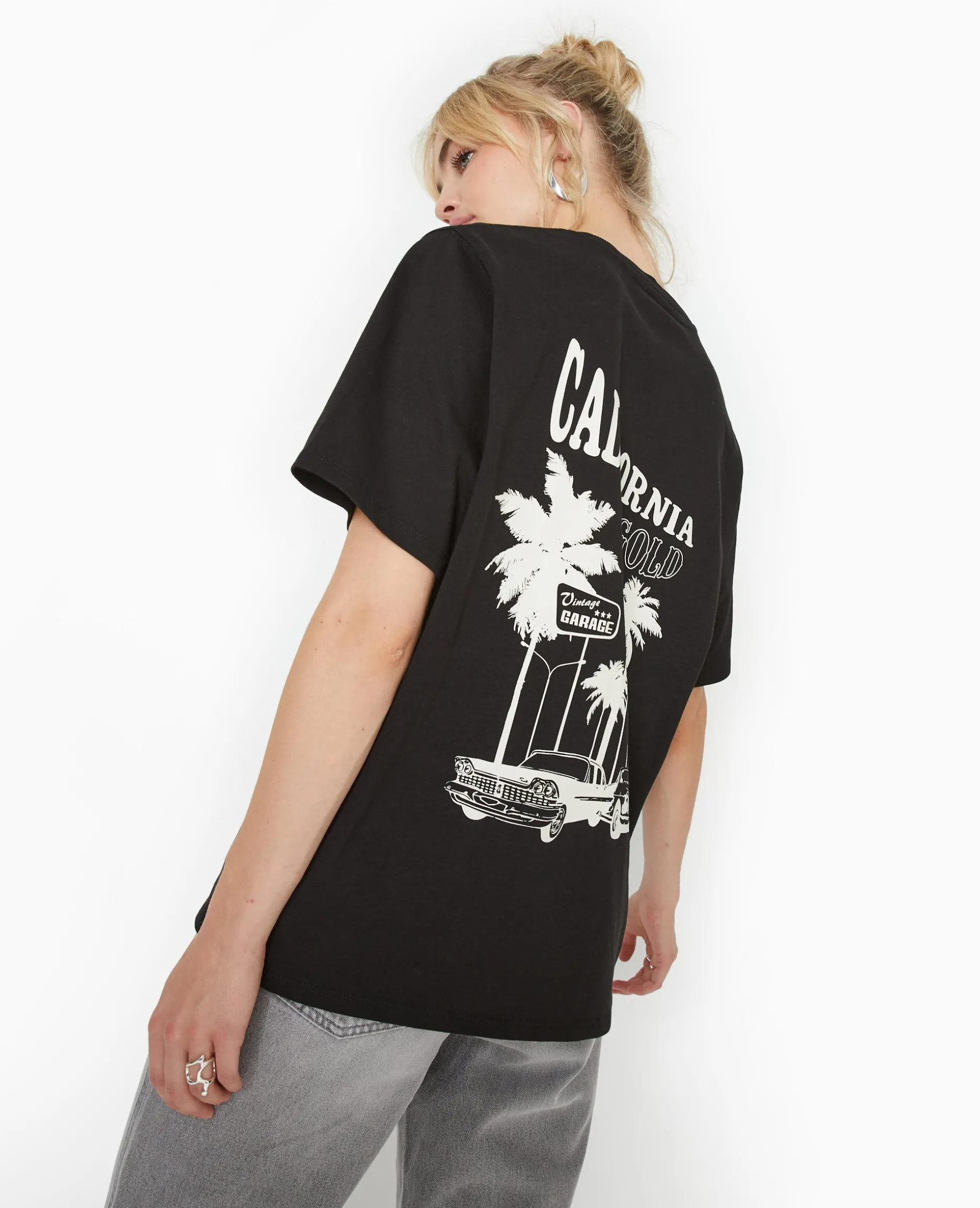 T-shirt Oversize Avec Print Devant Et Dos - Noir