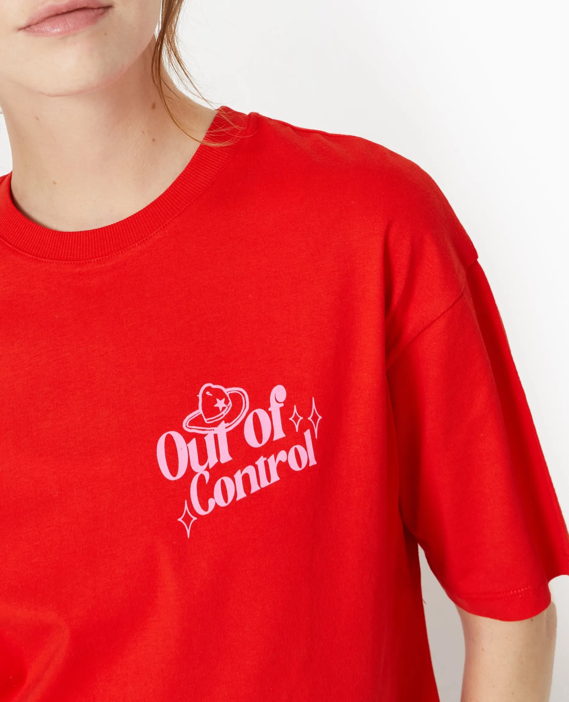 T-shirt Oversize Avec Print Devant Et Dos - Rouge