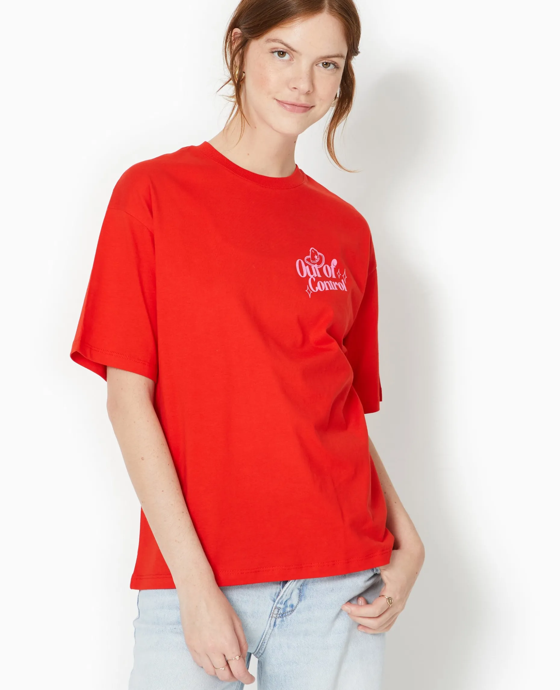 T-shirt Oversize Avec Print Devant Et Dos - Rouge