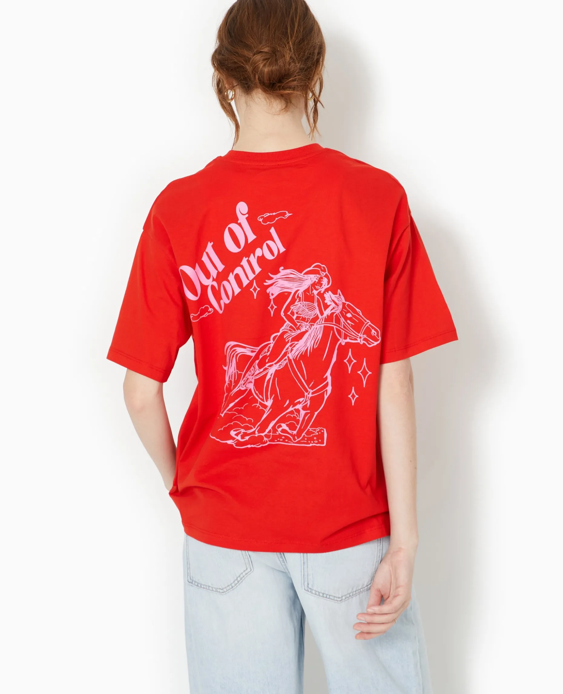 T-shirt Oversize Avec Print Devant Et Dos - Rouge