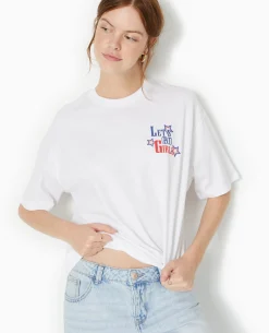 T-shirt Oversize Avec Print Devant Et Dos - Blanc