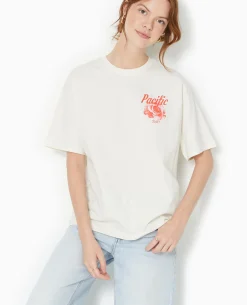 T-shirt Oversize Avec Print Devant Et Dos - écru