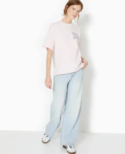 T-shirt Oversize Avec Print Devant Et Dos - Rose Clair