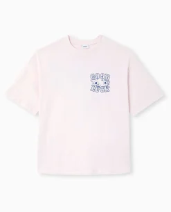 T-shirt Oversize Avec Print Devant Et Dos - Rose Clair