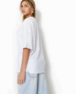 T-shirt Oversize Col V Manches Descendues - Blanc