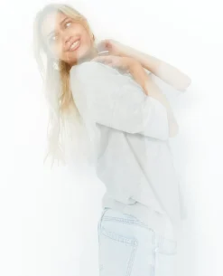 T-shirt Oversize Col V Manches Descendues - Blanc
