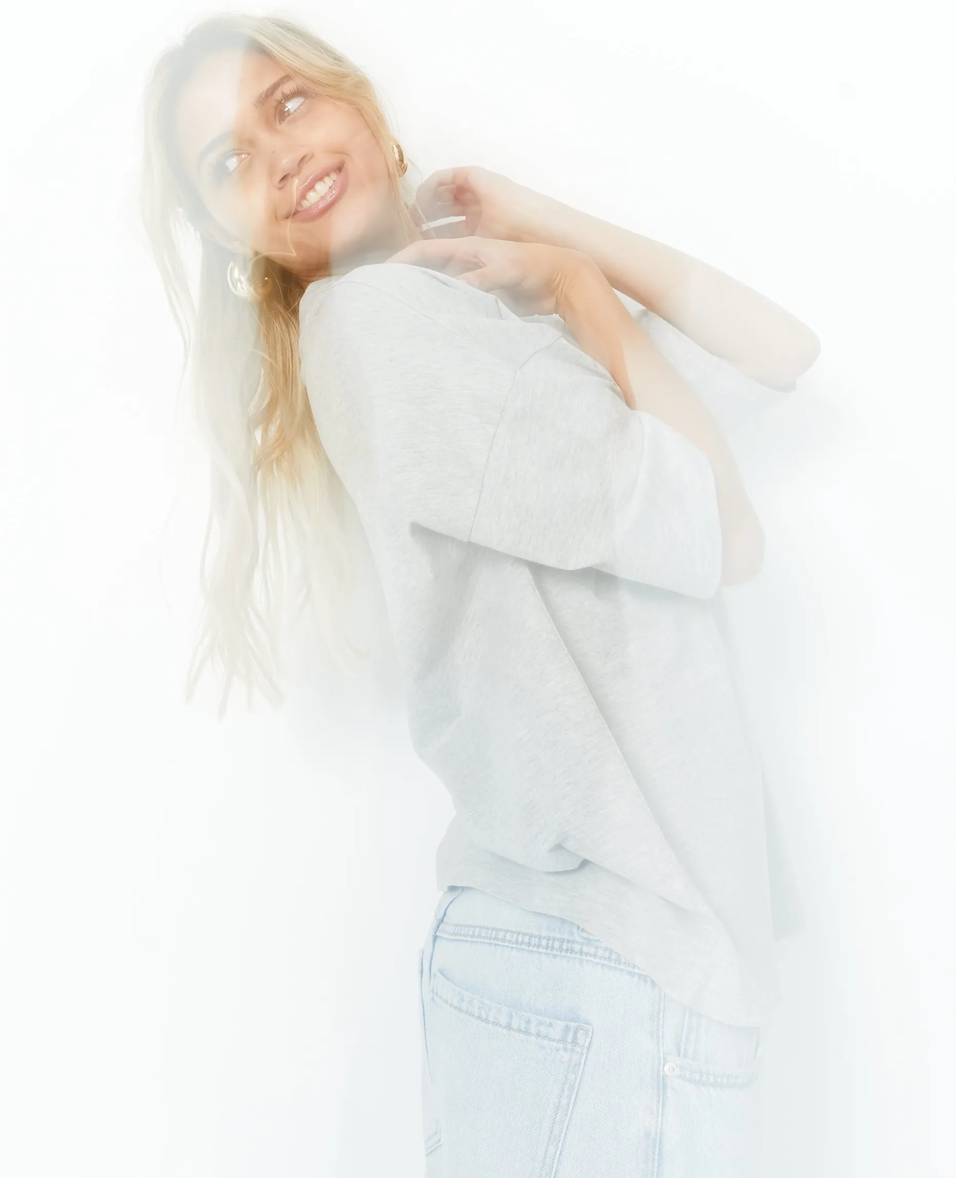 T-shirt Oversize Col V Manches Descendues - Blanc
