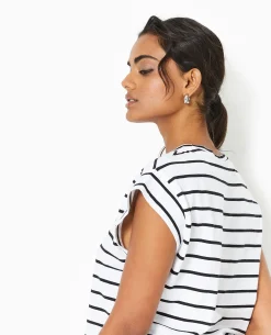T-shirt Oversize Sans Manches Rayé - Noir