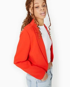Veste Blazer Courte Avec Pinces - Rouge