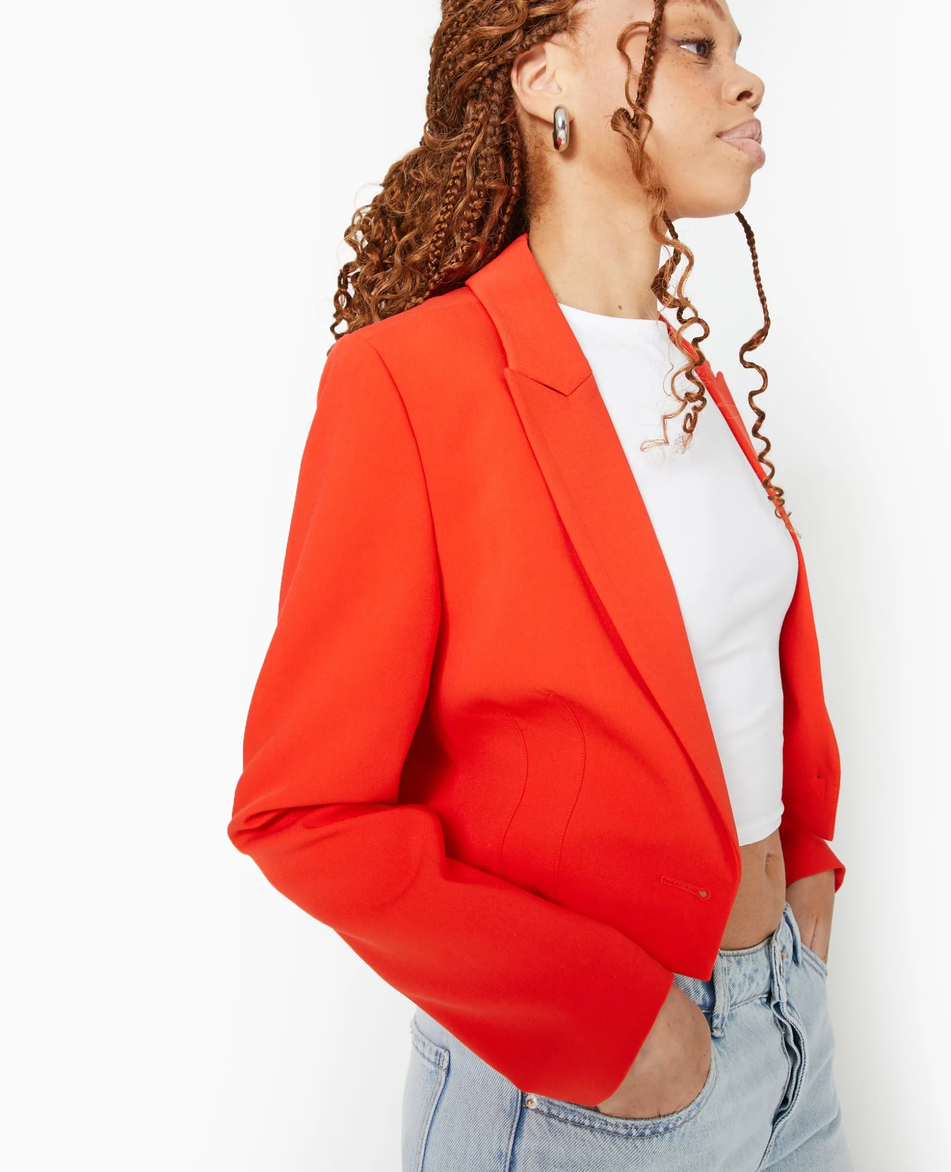 Veste Blazer Courte Avec Pinces - Rouge