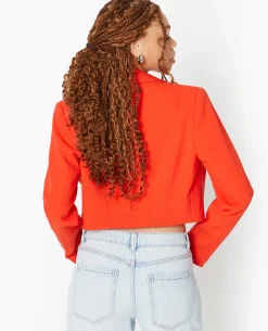 Veste Blazer Courte Avec Pinces - Rouge