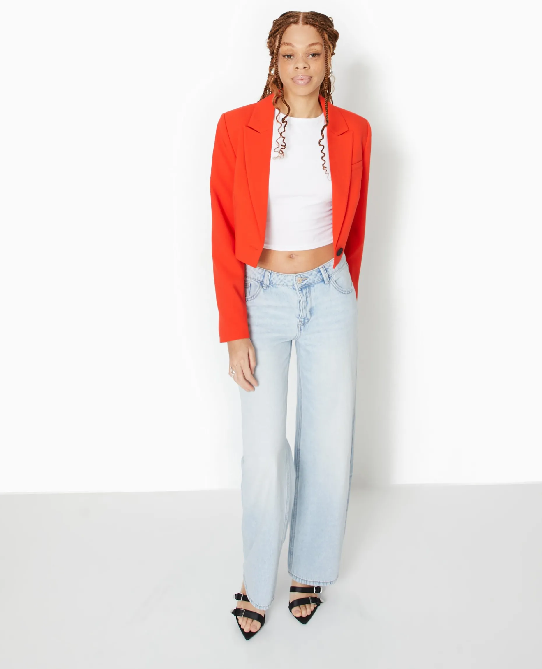 Veste Blazer Courte Avec Pinces - Rouge