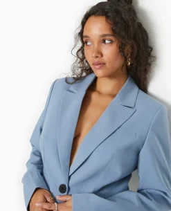 Veste Blazer Courte Avec Pinces - Bleu