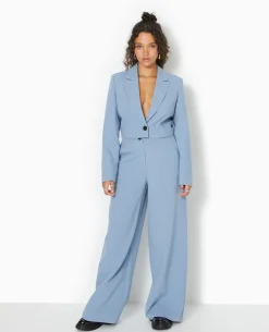 Veste Blazer Courte Avec Pinces - Bleu