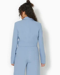 Veste Blazer Courte Avec Pinces - Bleu