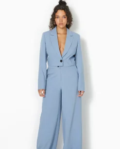 Veste Blazer Courte Avec Pinces - Bleu