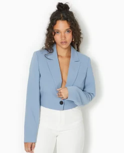 Veste Blazer Courte Avec Pinces - Bleu