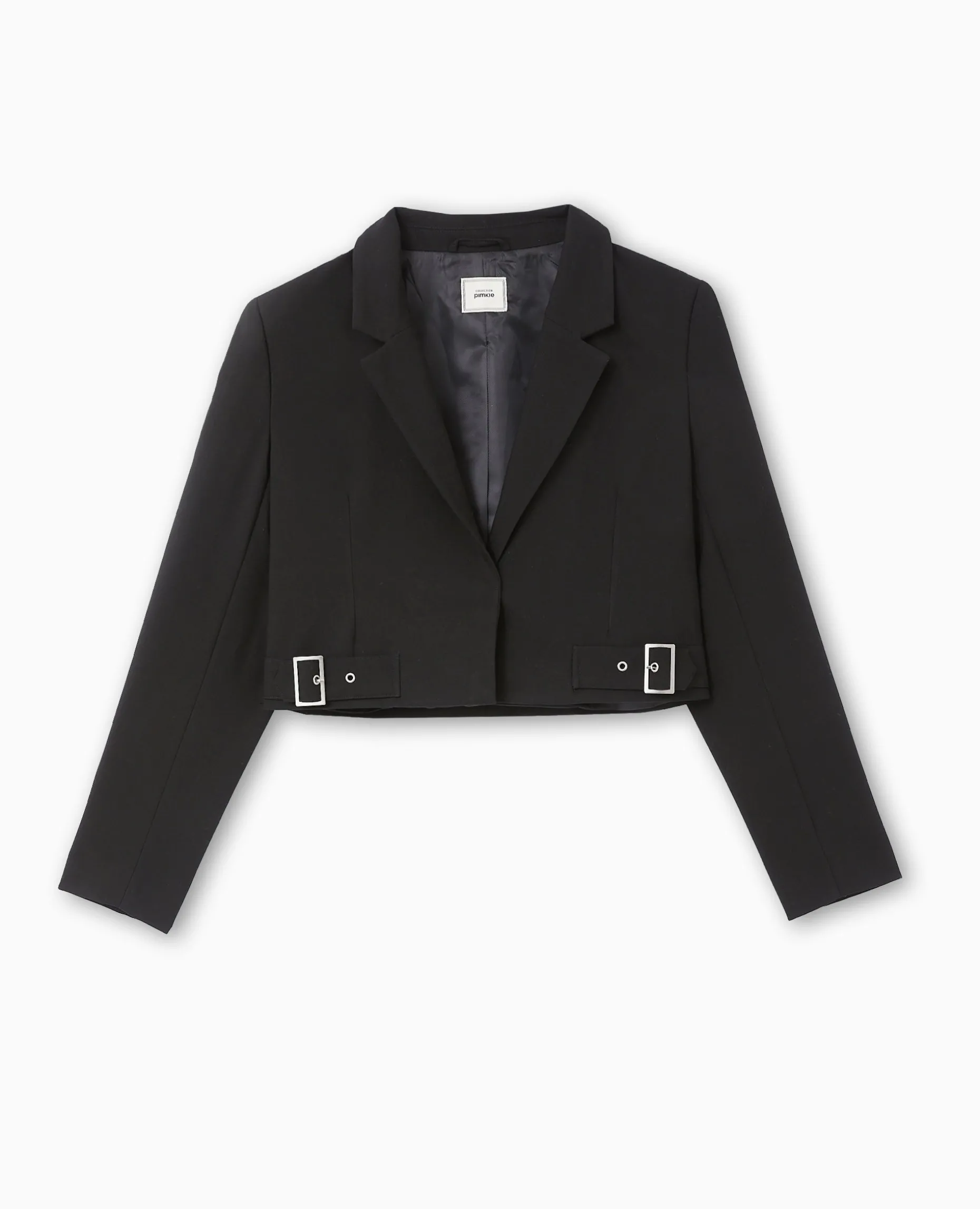 Veste Blazer Courte Avec Pattes Et Boucles - Noir