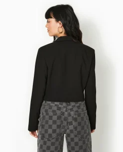 Veste Blazer Courte Avec Pattes Et Boucles - Noir