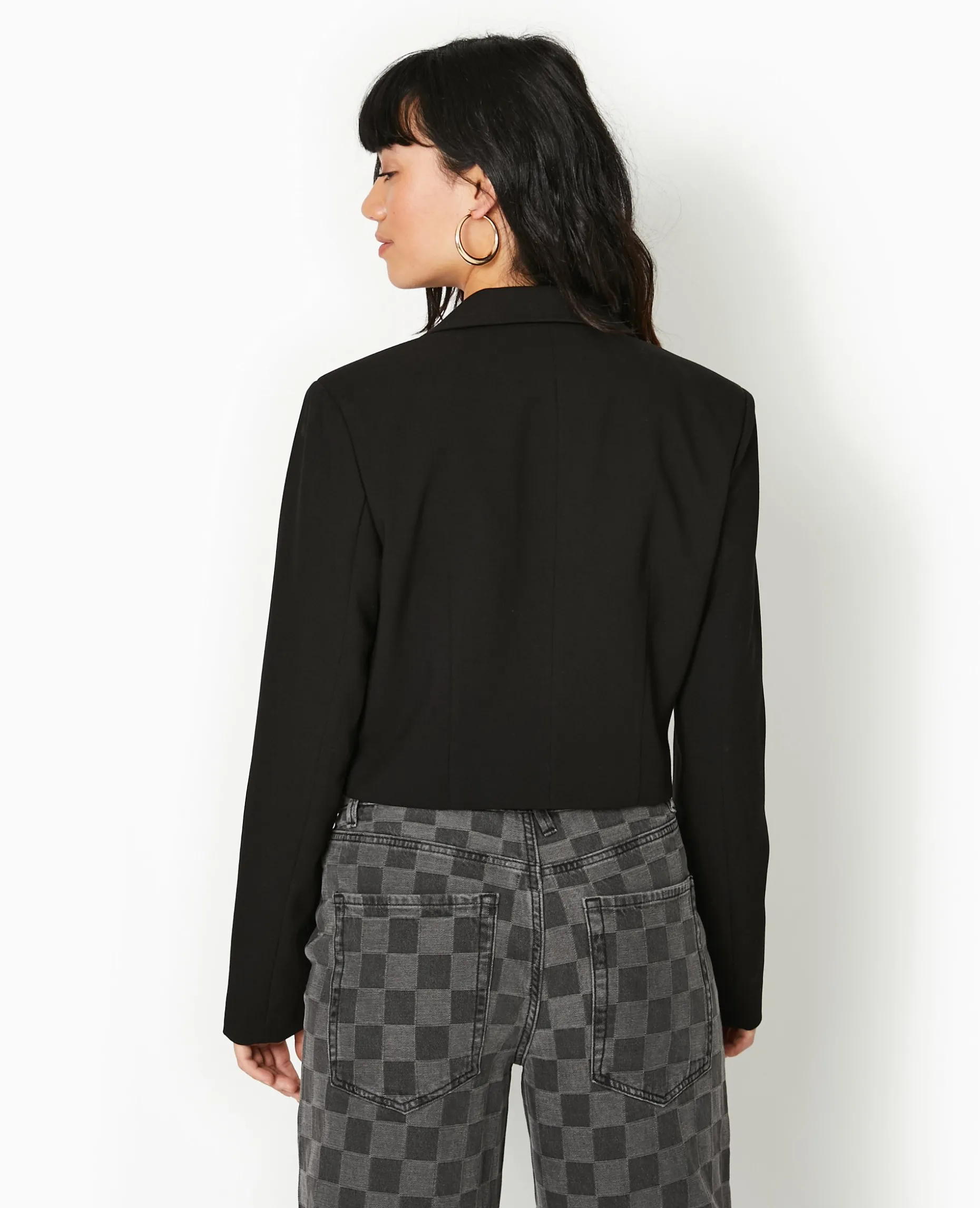 Veste Blazer Courte Avec Pattes Et Boucles - Noir