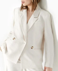 Veste Blazer En Tissu Effet Lin Rustique - Blanc