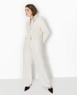 Veste Blazer En Tissu Effet Lin Rustique - Blanc