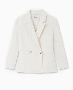 Veste Blazer En Tissu Effet Lin Rustique - Blanc