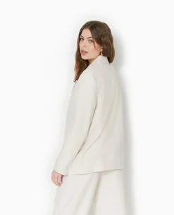 Veste Blazer En Tissu Effet Lin Rustique - Blanc