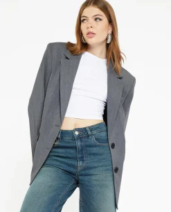 Veste Blazer Oversize Avec épaulettes - Gris Foncé