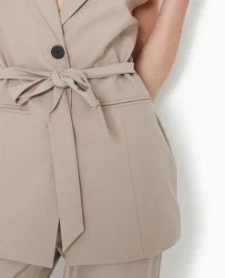 Veste Blazer Sans Manches Avec Ceinture - Beige